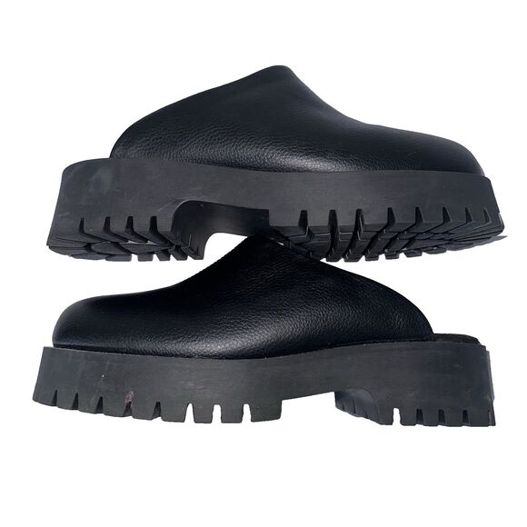 Calia by Carrie Underwood Women’s Size 11 Black‎ Leather Clogs Chunky Minimalist - Picture 1 of 16